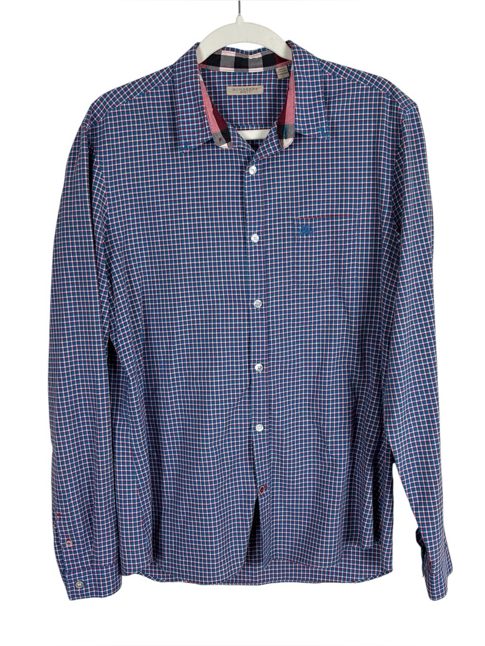 Burberry Brit Button Down Shirt Men’s Size Large Nova Check Cuffs Red White Blue